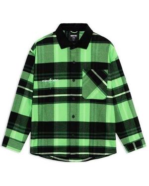 Li-ning Badfive Sports Basketball Series Plaid Loose Fleece Lined Long Sleeves Shirt - Green