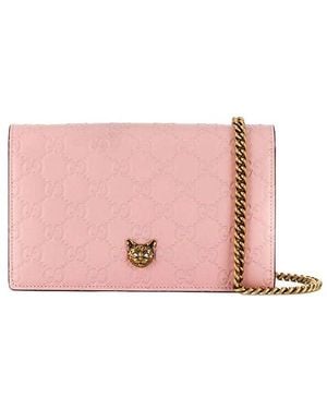 Gucci (Wmns) Metallic Logo Embossing Leather Chain Shoulder Messenger Bag - Pink