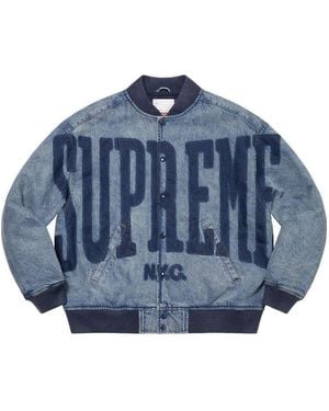 Supreme Washed Knockout Denim Varsity Jacket - Blue