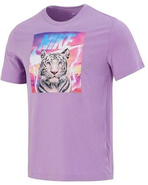 Nike Tiger Pattern Logo Athleisure Casual Sports Short Sleeve T-Shirt - Purple