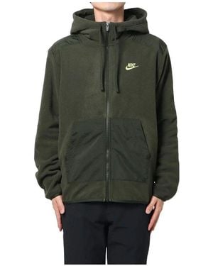 Nike Sportswear Style Essentials+ Logo Embroidered Suede Hooded Solid Colour Jacket Green