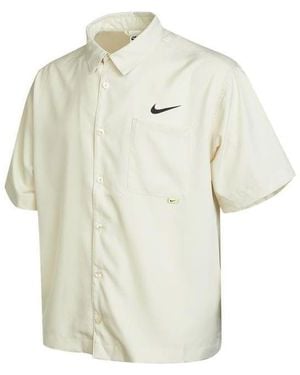 Nike Sportswear Logo Single Breasted Solid Colour Short Sleeve Lime Shirt - White