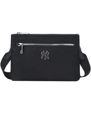 MLB Ny New York Yankees Logo Zipper Shoulder Messenger Bag - Black