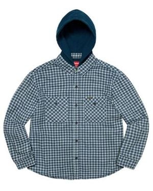 Supreme Houndstooth Flannel Hooded Shirt - Blue