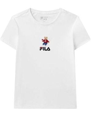 Fila (Wmns) Bear Pattern Round Neck Pullover Short Sleeve - White