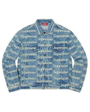 Supreme Frayed Logos Denim Trucker Jacket - Blue