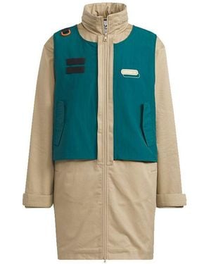 adidas Originals Mr Parka Detachable Contrasting Colours Vest Mid-Length Hooded Logo Jacket - Blue