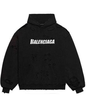 Balenciaga Caps Destroyed Hoodie - Black