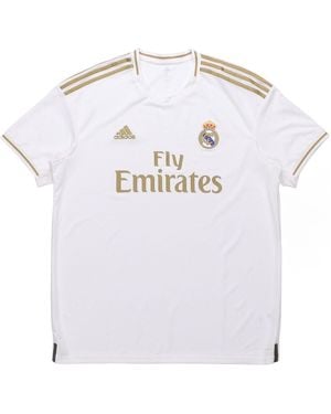 adidas Real Madrid 19-20 Season Fan Edition Home Alphabet Logo Stripe Sports Soccer/Football Short Sleeve Jersey - White