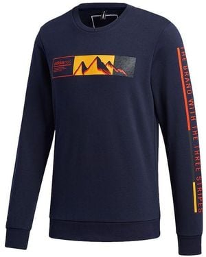 adidas Neo Ss Cs Swt Mountains Pattern Alphabet Printing Round Neck Sports - Blue