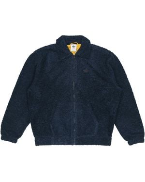 adidas Originals Embroidered Logo Lapel Lamb's Wool Sports Jacket - Blue