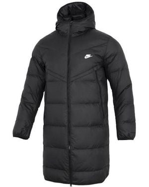 Nike Hooded Puffer Long Coat - Black