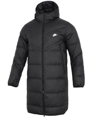 Nike Hooded Puffer Long Coat - Black