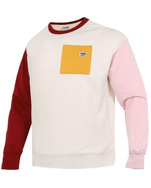 PUMA Pocket Small Label Colourblock Sports Knit Round Neck Pullover - Pink