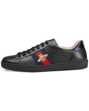 Gucci Ace Embroidered Bee Leather Trainer - Black