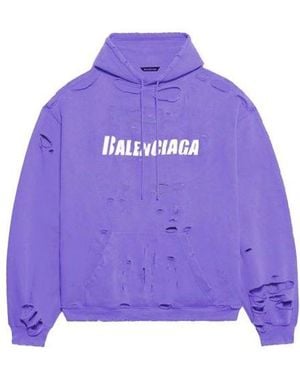 Balenciaga Caps Destroyed Hoodie - Purple