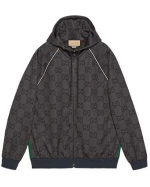 Gucci Jumbo Gg Zip Jacket With Web Dark' - Gray