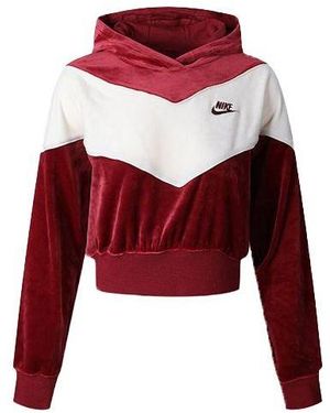 Nike (Wmns) Splicing Hooded Knitting Short Sweatshirt - Red