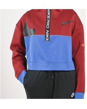 Nike (Wmns) Pro Get Fit Dri-Fit Knit Colourblock Splicing Half Zipper Stand Collar Pullover - Red
