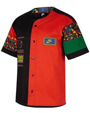 Nike Geometry Pattern Splicing Design Short Sleeve Jacket - Red