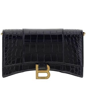 Balenciaga (Wmns) Hourglass Wallet On Chain Crocodile Embossed - Black