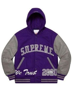 Supreme King Hooded Varsity Jacket - Purple