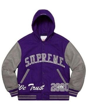 Supreme King Hooded Varsity Jacket - Purple