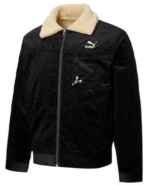 PUMA Cord Embroidered Logo Reversible Plush Corduroy Jacket - Black