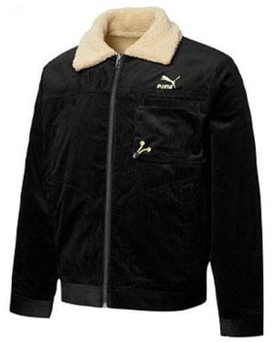 PUMA Cord Embroidered Logo Reversible Plush Corduroy Jacket - Black