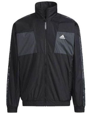 adidas Limited Reversible Fleece Lined Colorblock Stand Collar Logo Jacket - Black