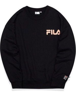 Fila Alphabet Logo Printing Sports Round Neck Pullover Couple Style - Black