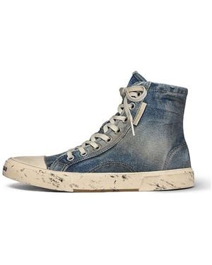 Balenciaga Paris High Top Trainers Destroyed Denim And Rubber' - Blue