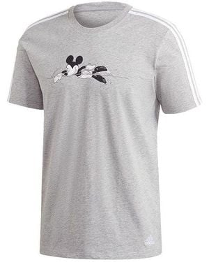 adidas X Disney Crossover Cartoon Printing Stripe Round Neck Short Sleeve T-Shirt - Grey