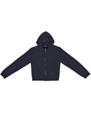 Balenciaga Tab Worn-Out Zip-Up Hoodie - Blue