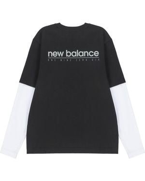 New Balance Contrasting Colors Sports Round Neck Pullover T-Shirt - Black
