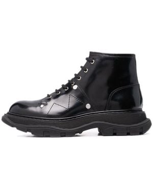 McQueen Ankle Leather Boot - Black