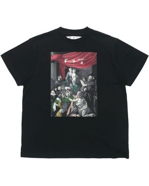 Off-White c/o Virgil Abloh Caravaggio Painting Pattern Solid Colour Short Sleeve Loose Fit - Black