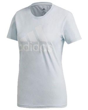 adidas (Wmns) Logo Printing Round Collar Short Sleeve - Blue