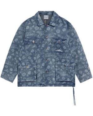 Li-ning Skateboard Series Full Print Washed Denim Jacket 'Light' - Blue