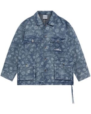 Li-ning Skateboard Series Full Print Washed Denim Jacket 'Light' - Blue