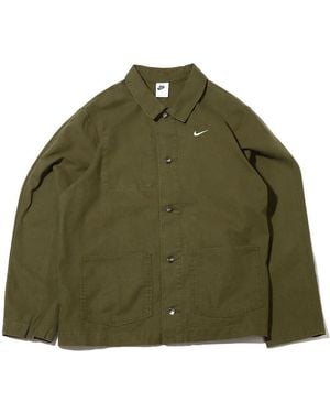 Nike Solid Color Logo Lapel Casual Long Sleeves Military Jacket - Green