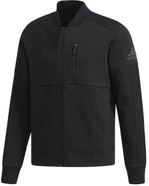 adidas Solid Color Casual Sports Knit Zipper Jacket - Black