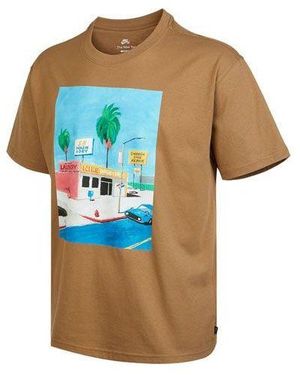 Nike Sb Skateboard Cartoon Landscape Pattern Skateboard Round Neck Short Sleeve - Multicolour
