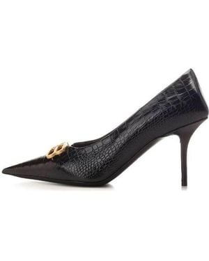 Balenciaga (Wmns) Square Knife Bb Croc-Effect Leather Court Shoes - Black