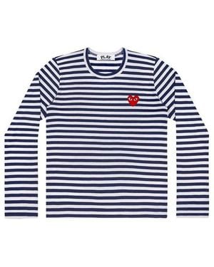 COMME DES GARÇONS PLAY (Wmns) Stripe Small Logo Long Sleeves Tee - Blue