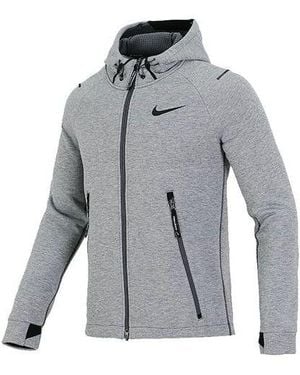 Nike Pro Therma-Fit Full-Length Zipper Cardigan Knit Training Hooded Jacket - Gray