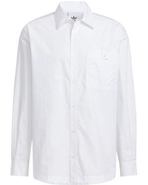 adidas Originals Solid Color Single Breasted Long Sleeves Shirt Couple Style - White