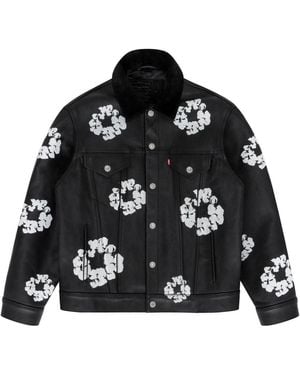 DENIM TEARS X Levi's Fw23 Leather Cotton Wreath Type Iii Jacket - Black