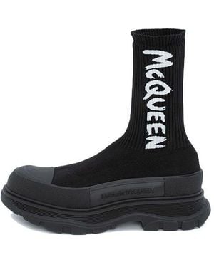 McQueen Graffiti Knit Tread Slick Boots - Black