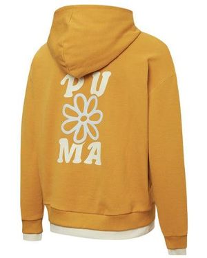 PUMA (Wmns) Layered Printing Fake Two Hoodie - Yellow